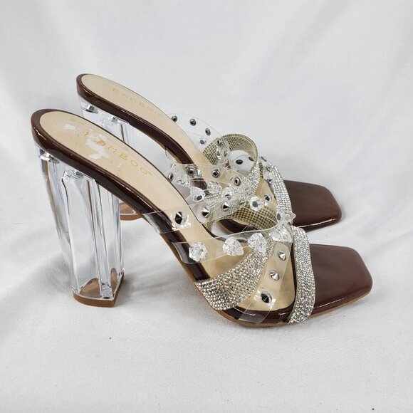 Bamboo Women's Slash -10 Clear Rhinestone High Heels Strappy Size 7.5 - Picture 3 of 11